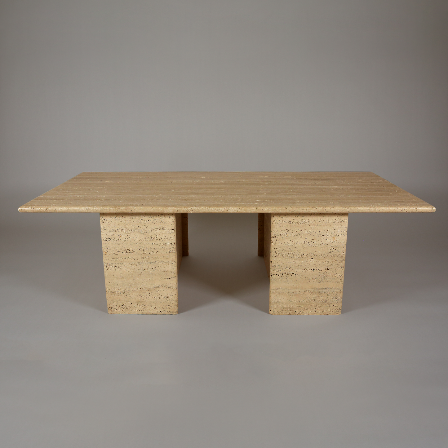 Pillar-Base Travertine Coffee Table