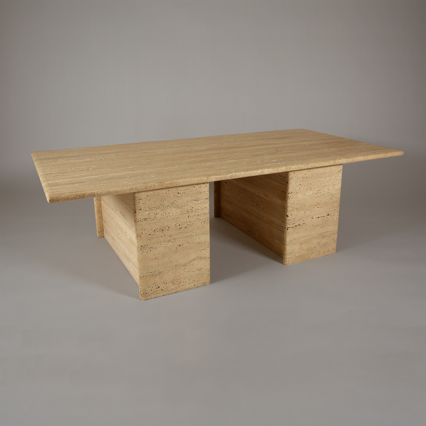 Pillar-Base Travertine Coffee Table