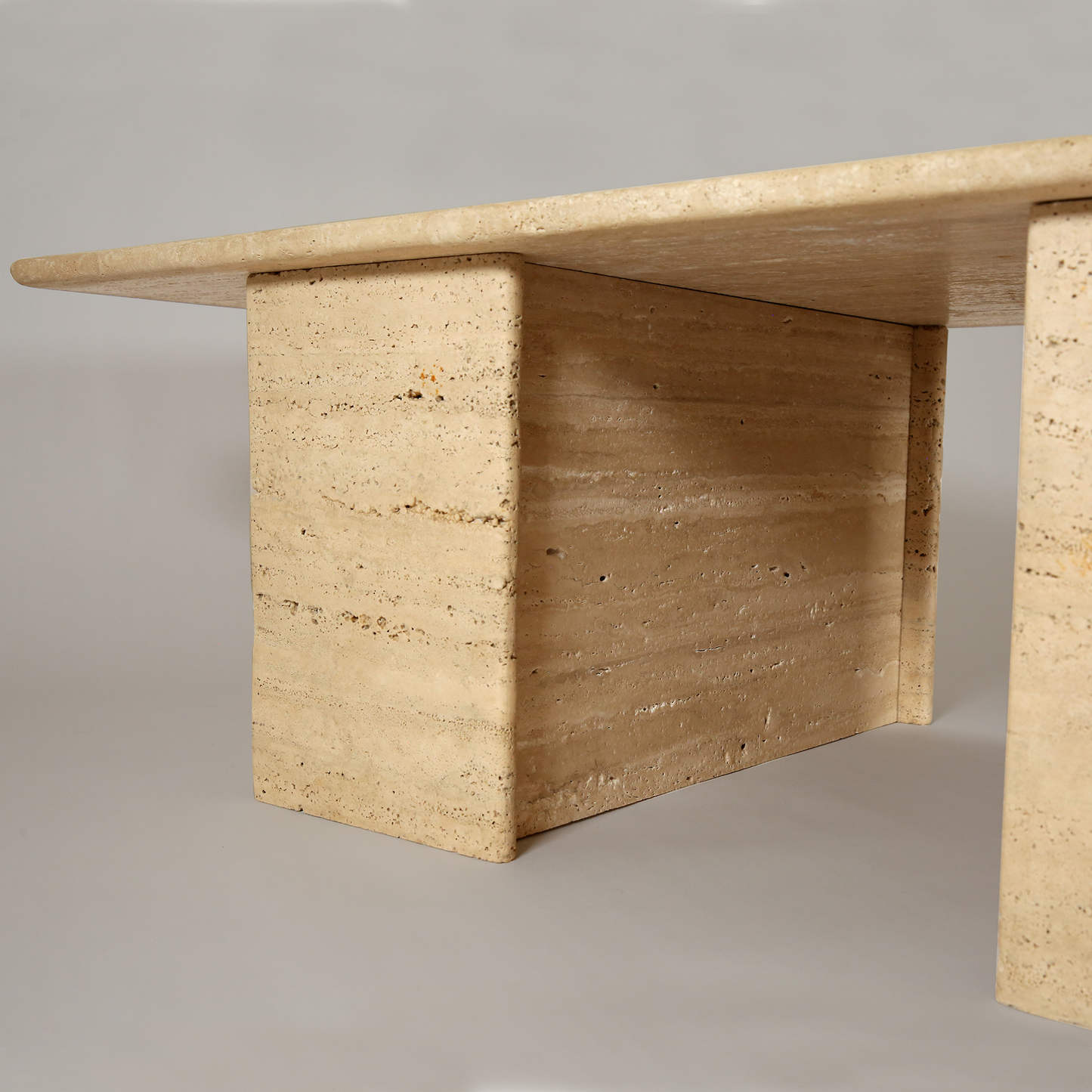 Pillar-Base Travertine Coffee Table