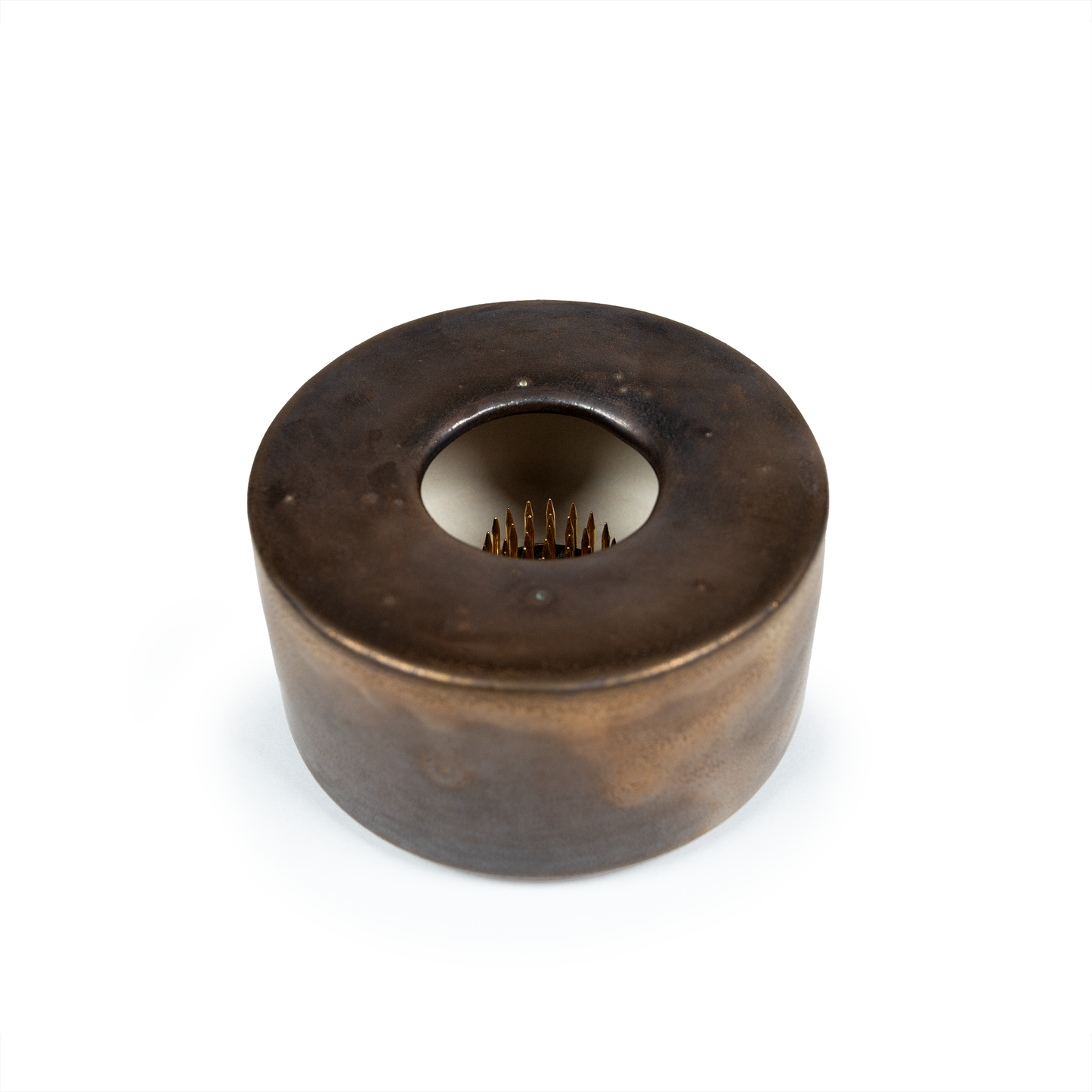 Small Patinated Brass Ceramic Ikebana Vase