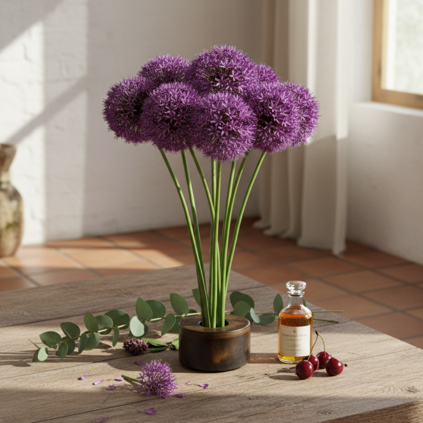 Small Patinated Brass Ceramic Ikebana Vase