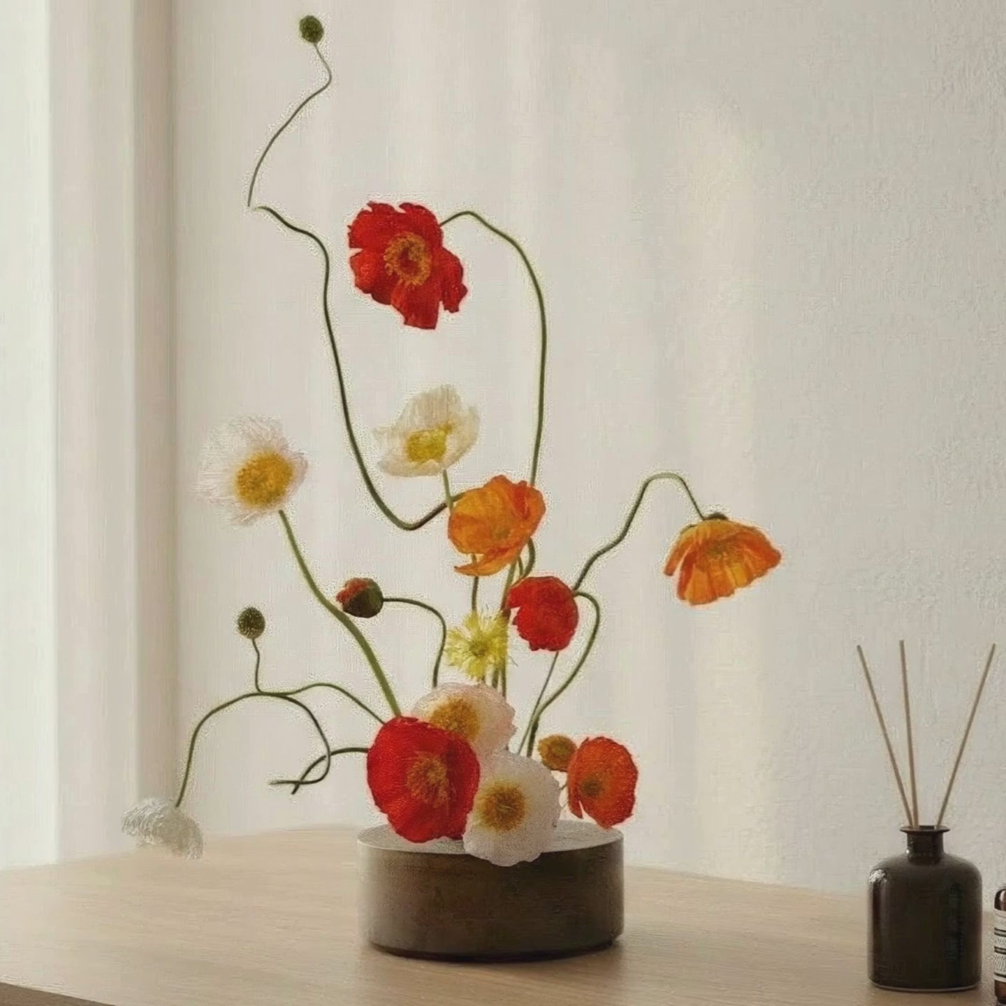 Ikebana Vase | Flower Frog Vase | Patinated Brass Ikebana